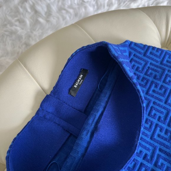 BALMAIN Monogram Jacquard Wool Blend Skirt In Blue - Size 36 - Picture 4 of 7